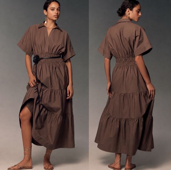 Anthropologie Dresses & Skirts - Anthropologie Somerset Maxi Shirt Dress Mocha Brown Small Cotton